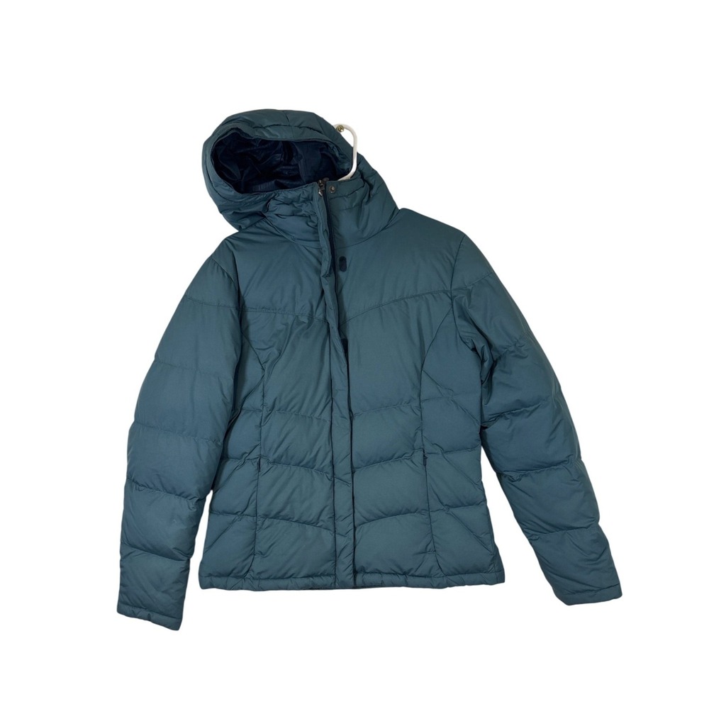 Columbia Womens Teal Blue Down Puffer Jacket Hooded Quilted Coat WL5062 Medium